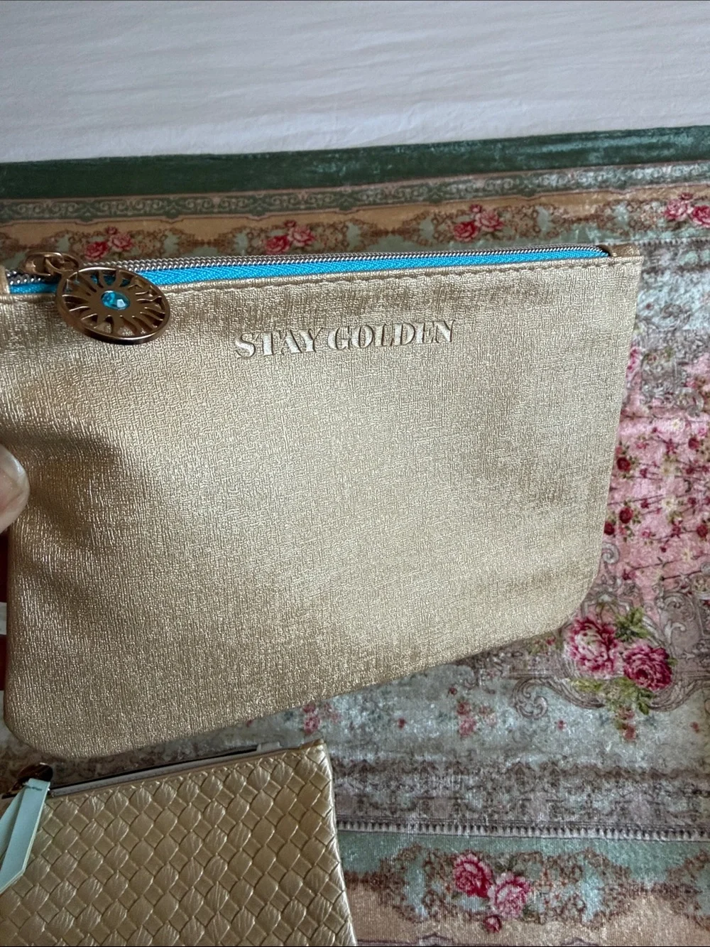 Ipsy Mini Makeup Bag 4Pc Bundle/Cream and Gold Multi-Pouch Clutch/New